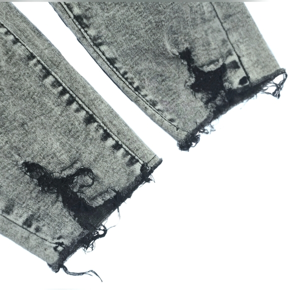 🟨⚫️ Cut Out Ripped Black Distressed Raw Hem Grey Denim Skinny Jeans Large 8/10 - Picture 10 of 12